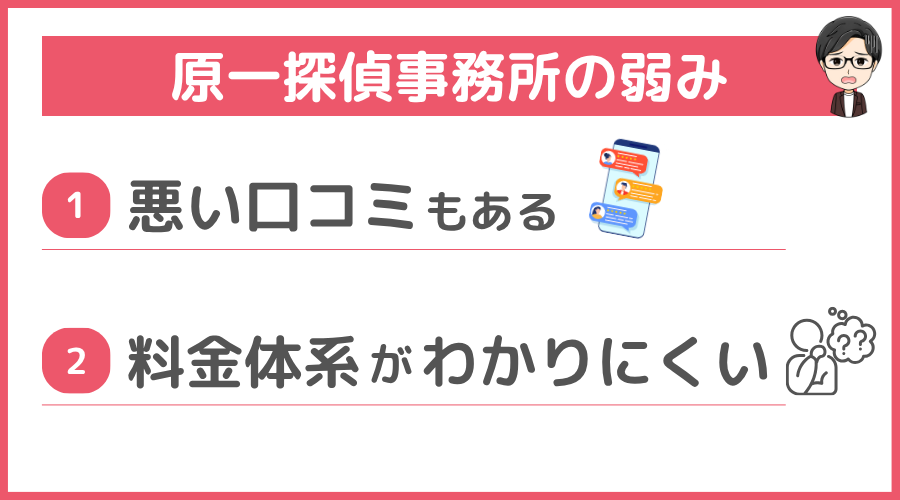 原一探偵事務所の弱み（デメリット）