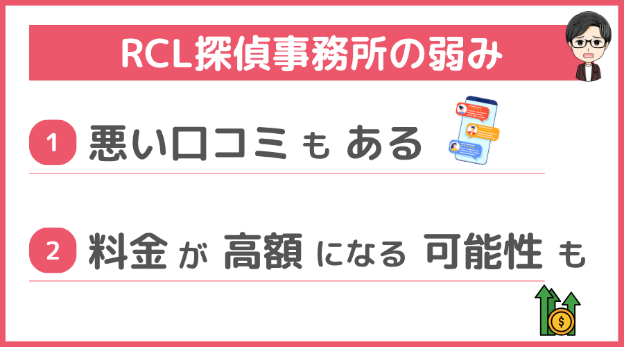 RCL探偵事務所の弱み