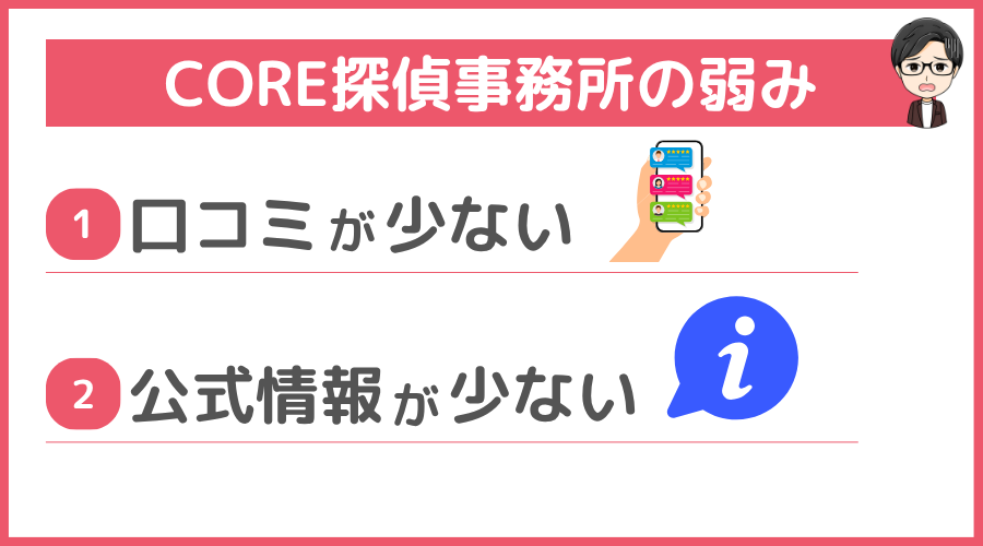CORE探偵事務所の弱み（デメリット）