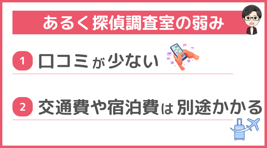 あるく探偵調査室の弱み（デメリット）