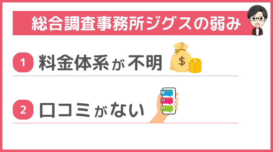 総合調査事務所ジグスの弱み（デメリット）